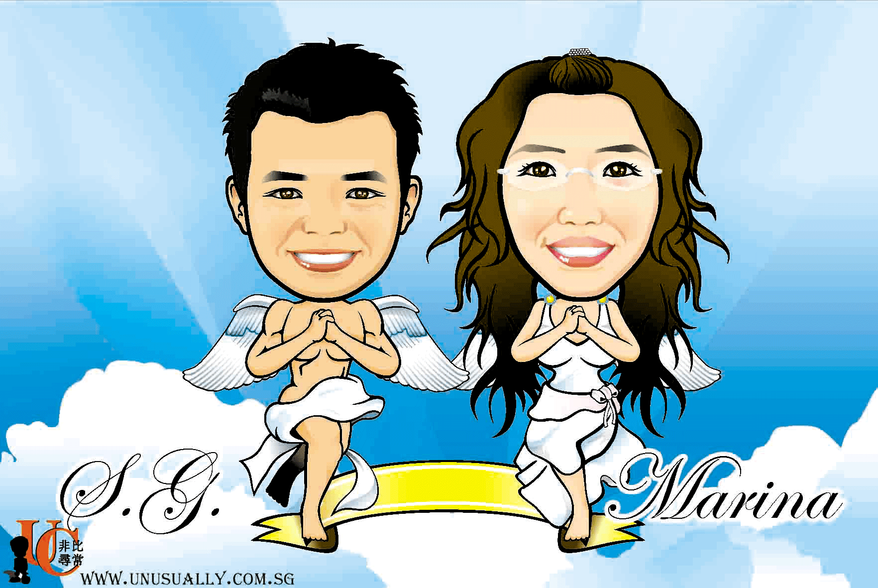 Digital Caricature Drawing - Lovely Angel Couple Theme